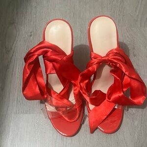 Elegant Red Satin Women's Shoes